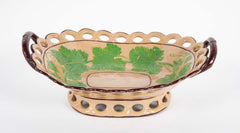 Set of Six Brown Glazed Earthenware Pieces with Raised Green Glazed Leaves