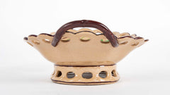 Set of Six Brown Glazed Earthenware Pieces with Raised Green Glazed Leaves