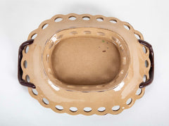 Set of Six Brown Glazed Earthenware Pieces with Raised Green Glazed Leaves