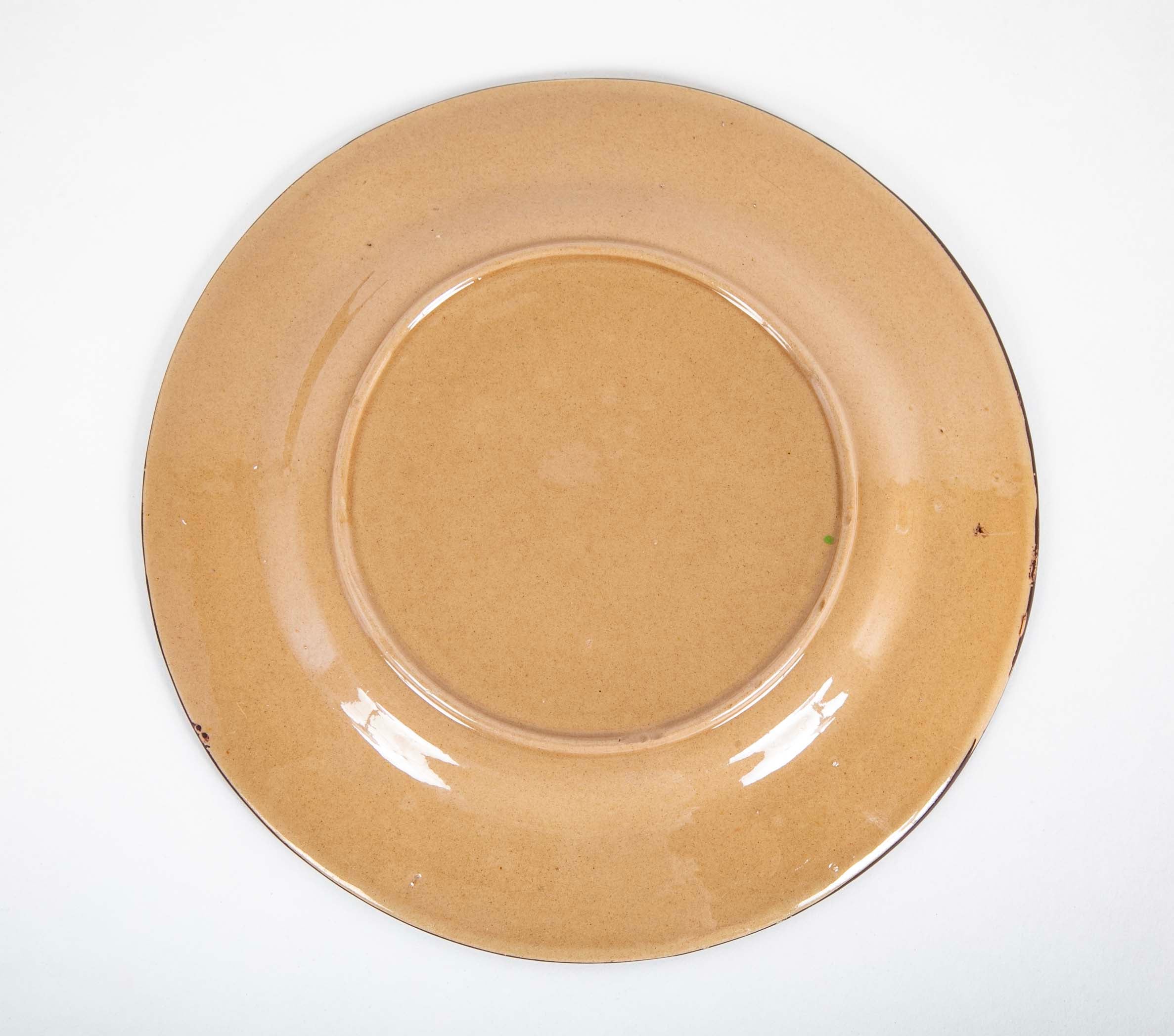 Set of Six Brown Glazed Earthenware Pieces with Raised Green Glazed Leaves