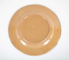 Set of Six Brown Glazed Earthenware Pieces with Raised Green Glazed Leaves