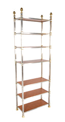 Seven Tier Gilt Metal and Metal Etagere with Leather Shelves