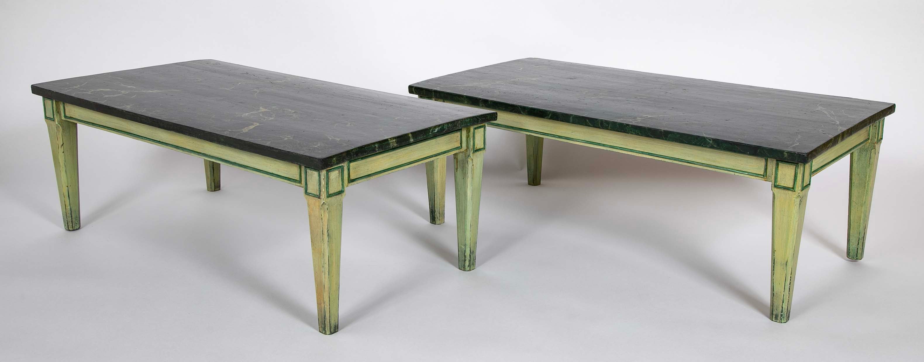 Green Painted Faux Marble Top Low Tables