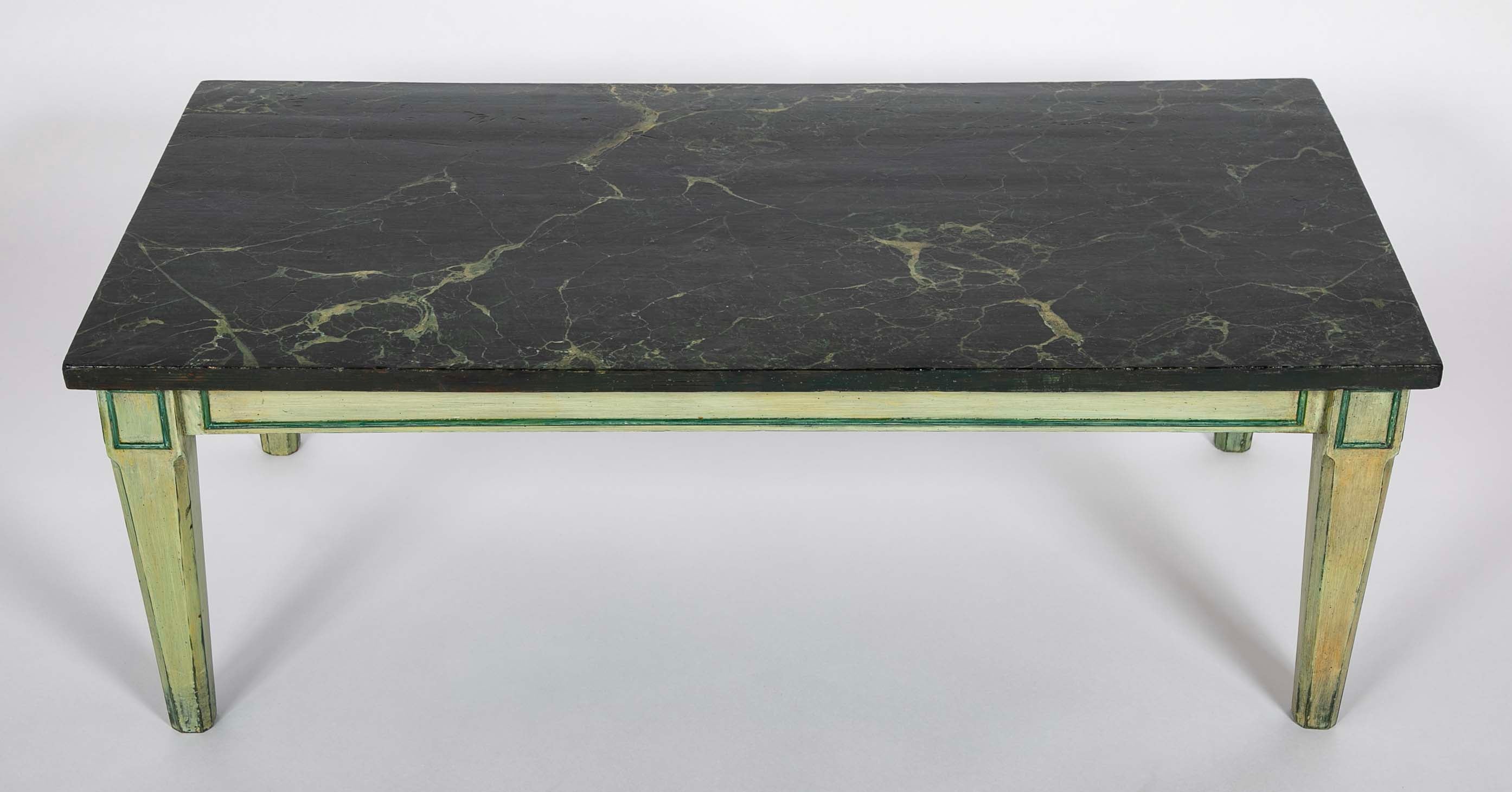 Green Painted Faux Marble Top Low Tables