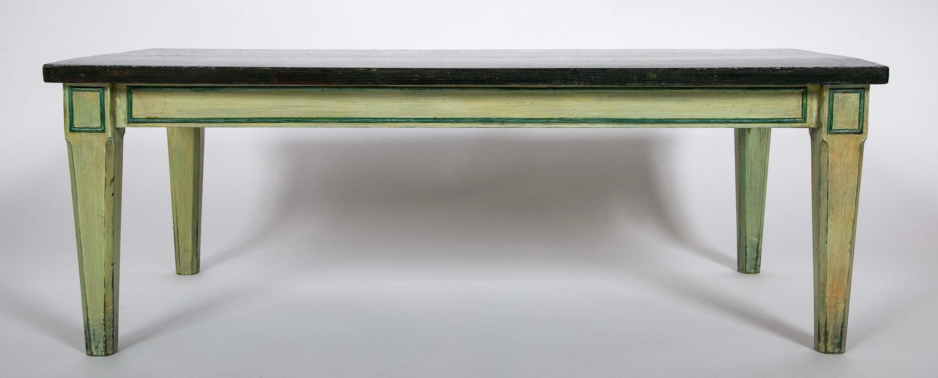 Green Painted Faux Marble Top Low Tables