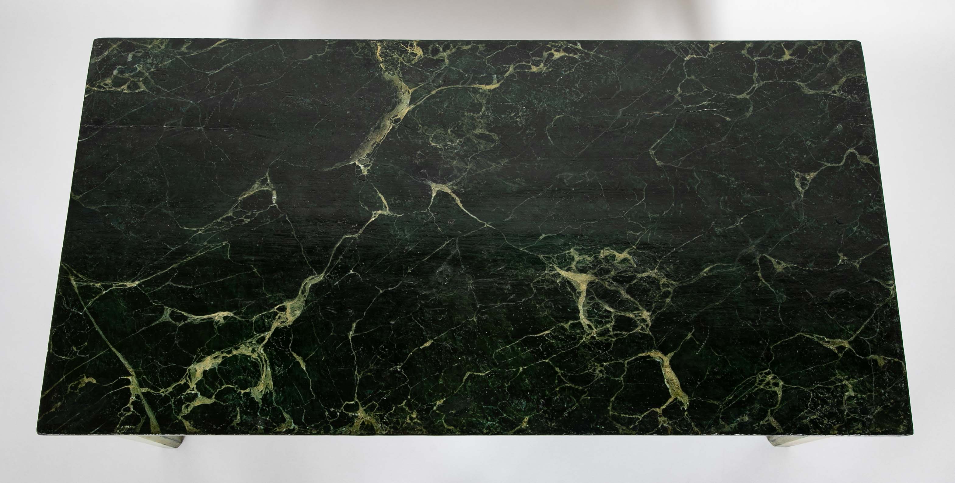 Green Painted Faux Marble Top Low Tables
