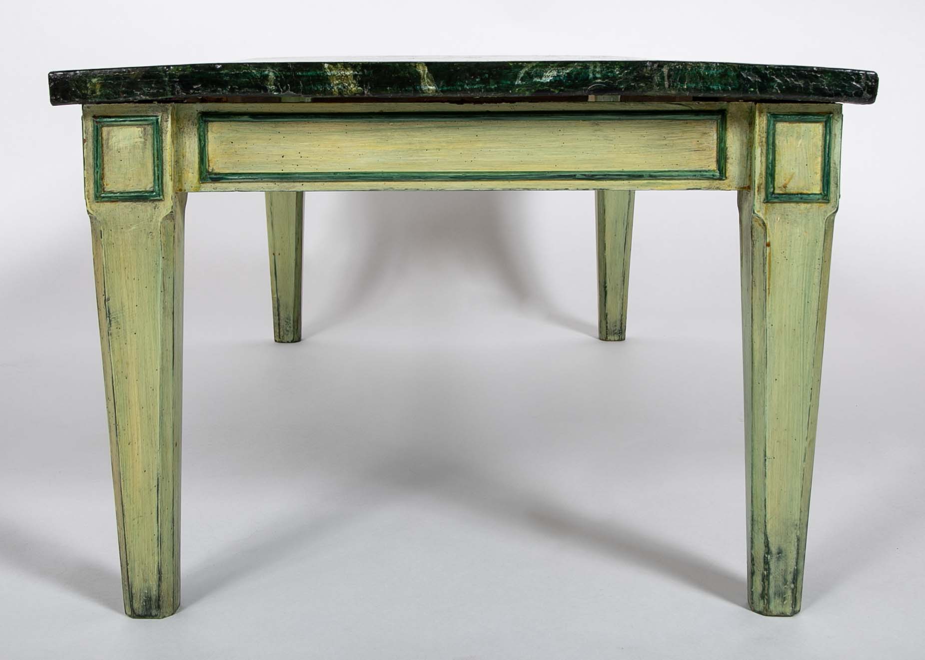 Green Painted Faux Marble Top Low Tables