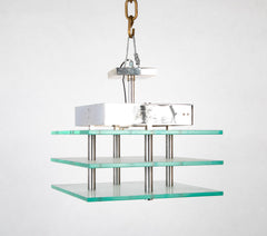 French Chrome & Glass Chandelier in the Style of Perzel