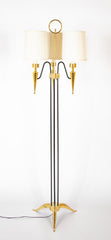 Mid-Century French Brass & Ebonized Steel Floor Lamp