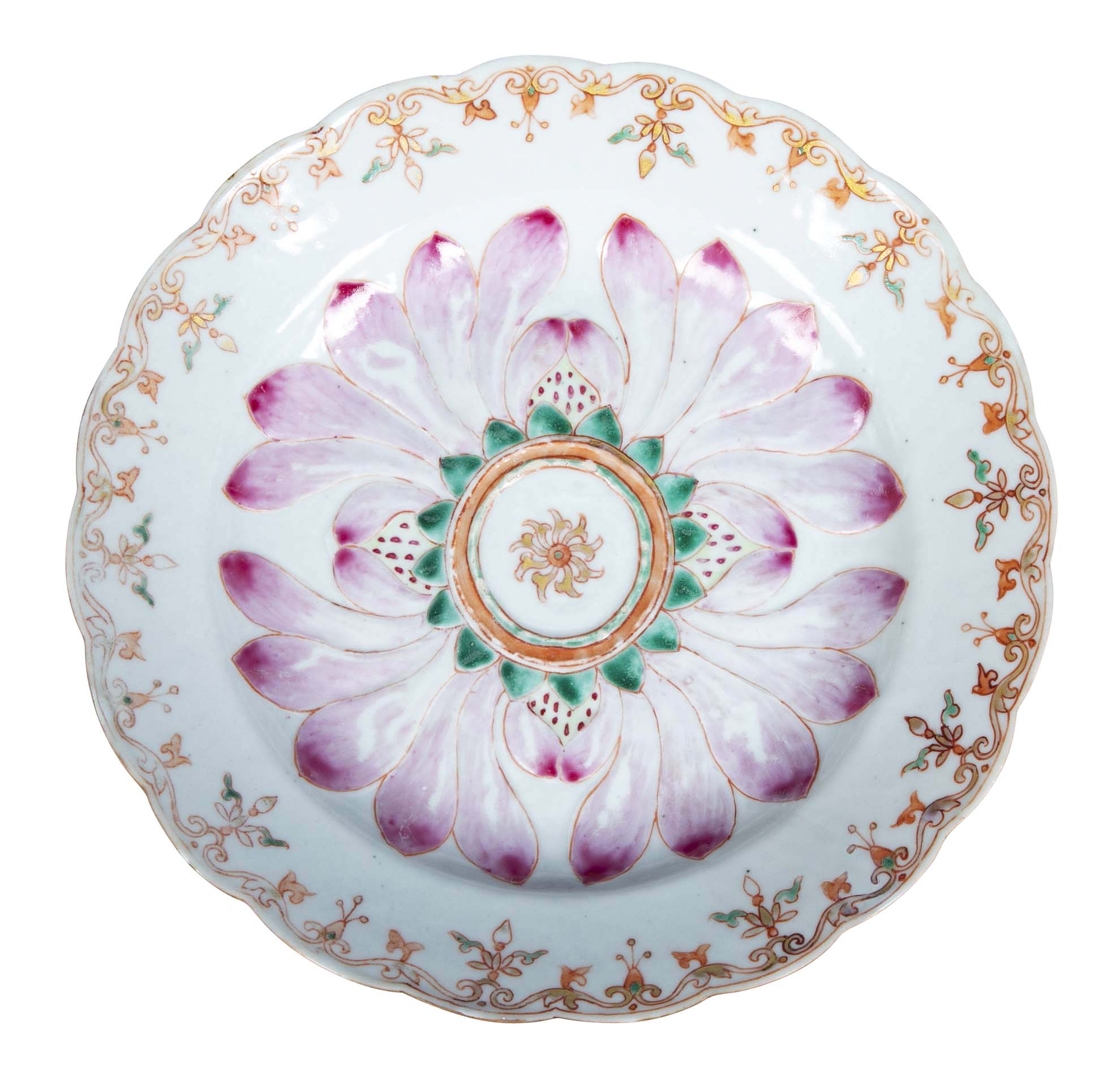 Chinese Famille Rose Porcelain Dish with Lotus Design
