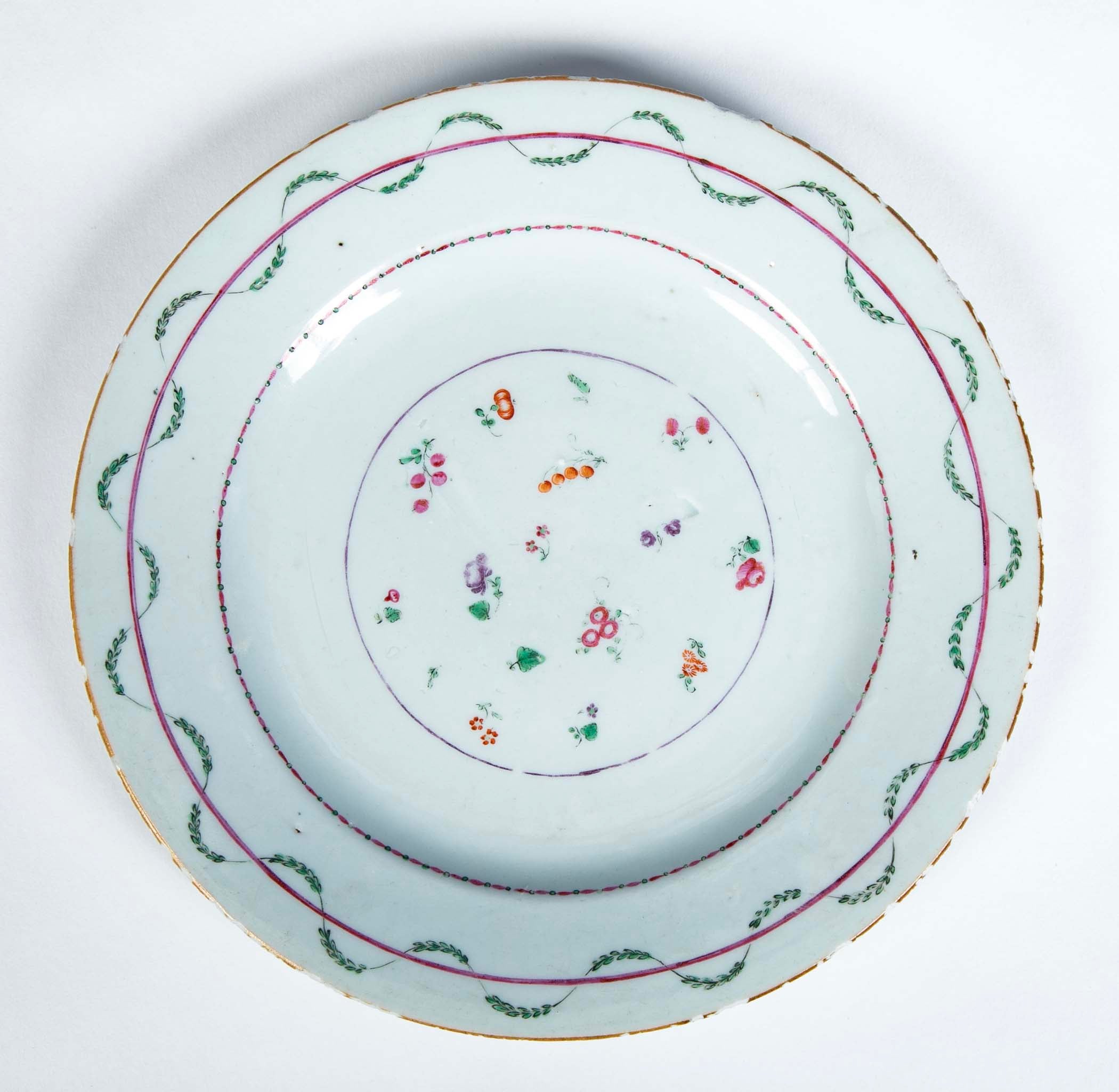 18th Century Chinese Export Famille Rose Plate with Floral & Fruit Motif