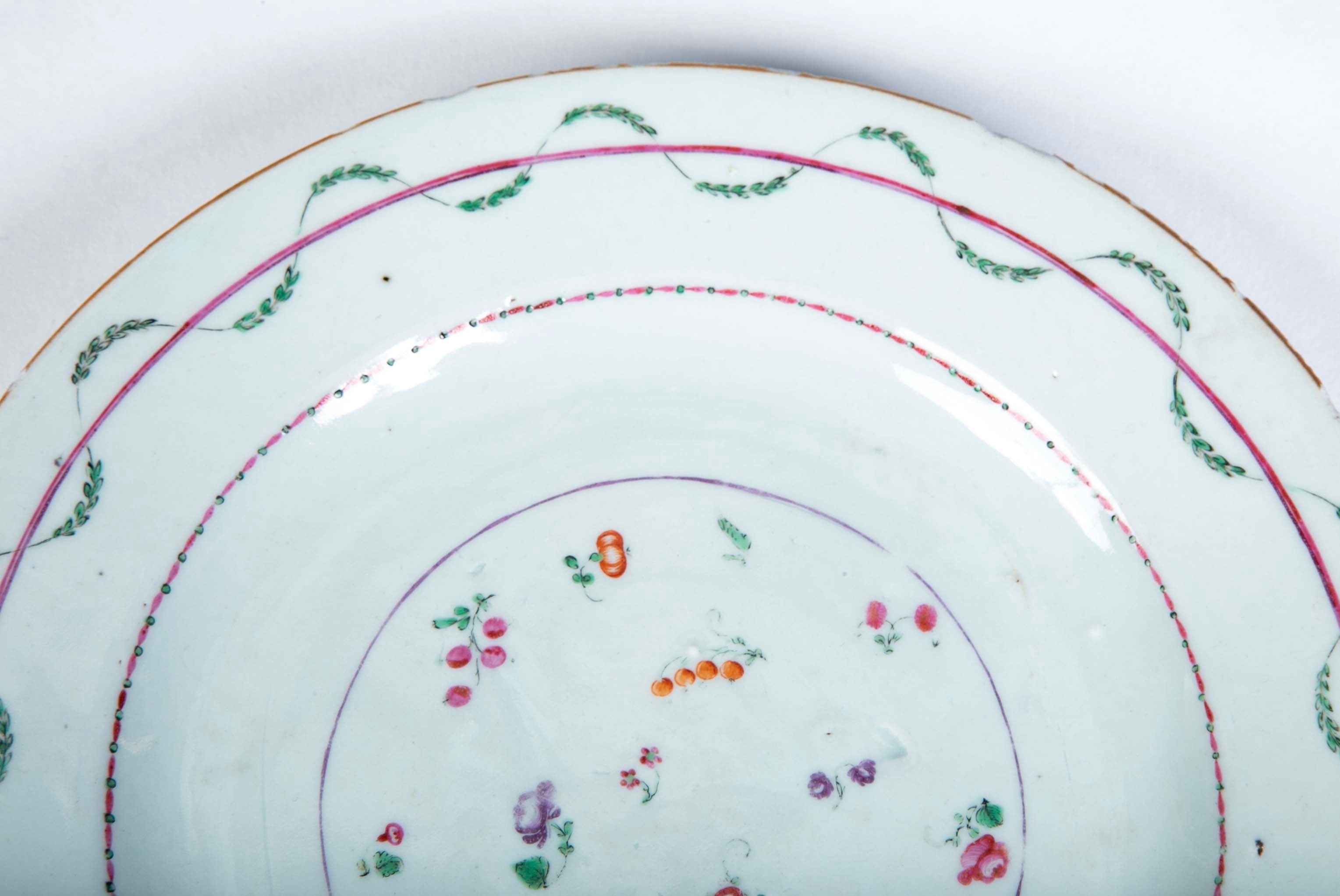18th Century Chinese Export Famille Rose Plate with Floral & Fruit Motif