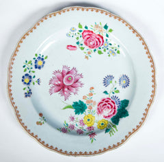 Pair of Chinese Export Famille Rose Porcelain Plates with Floral Polychrome Decor