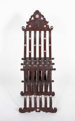 A Syrian Carved Hardwood Folding Chair with Abalone Inlays