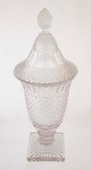 Lidded Glass Covered Urn in Antique Diamond Pattern