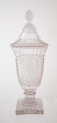 Lidded Glass Covered Urn in Antique Diamond Pattern