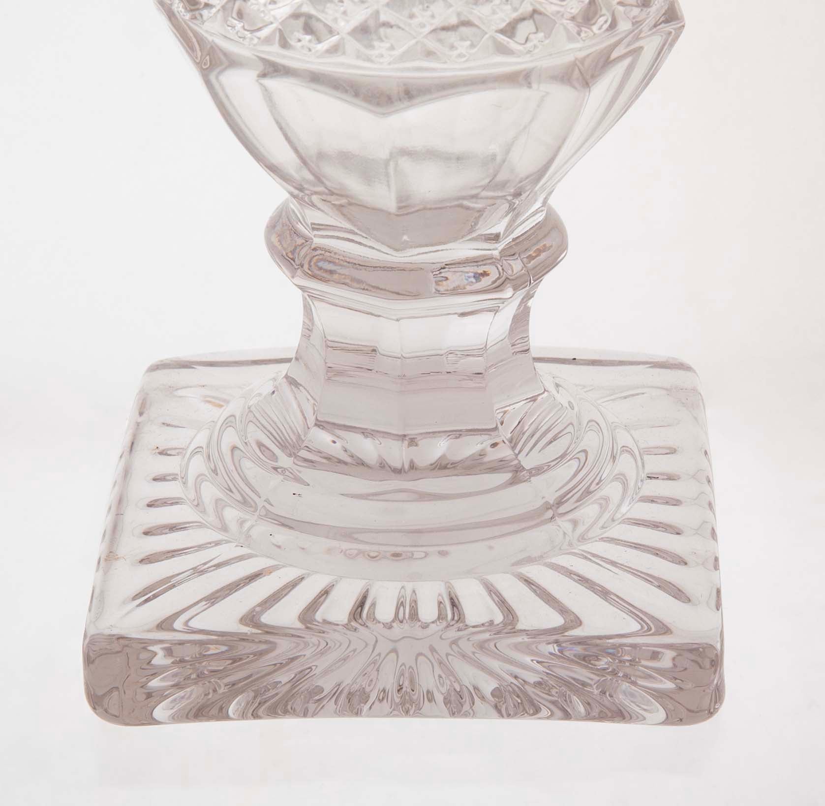 Lidded Glass Covered Urn in Antique Diamond Pattern
