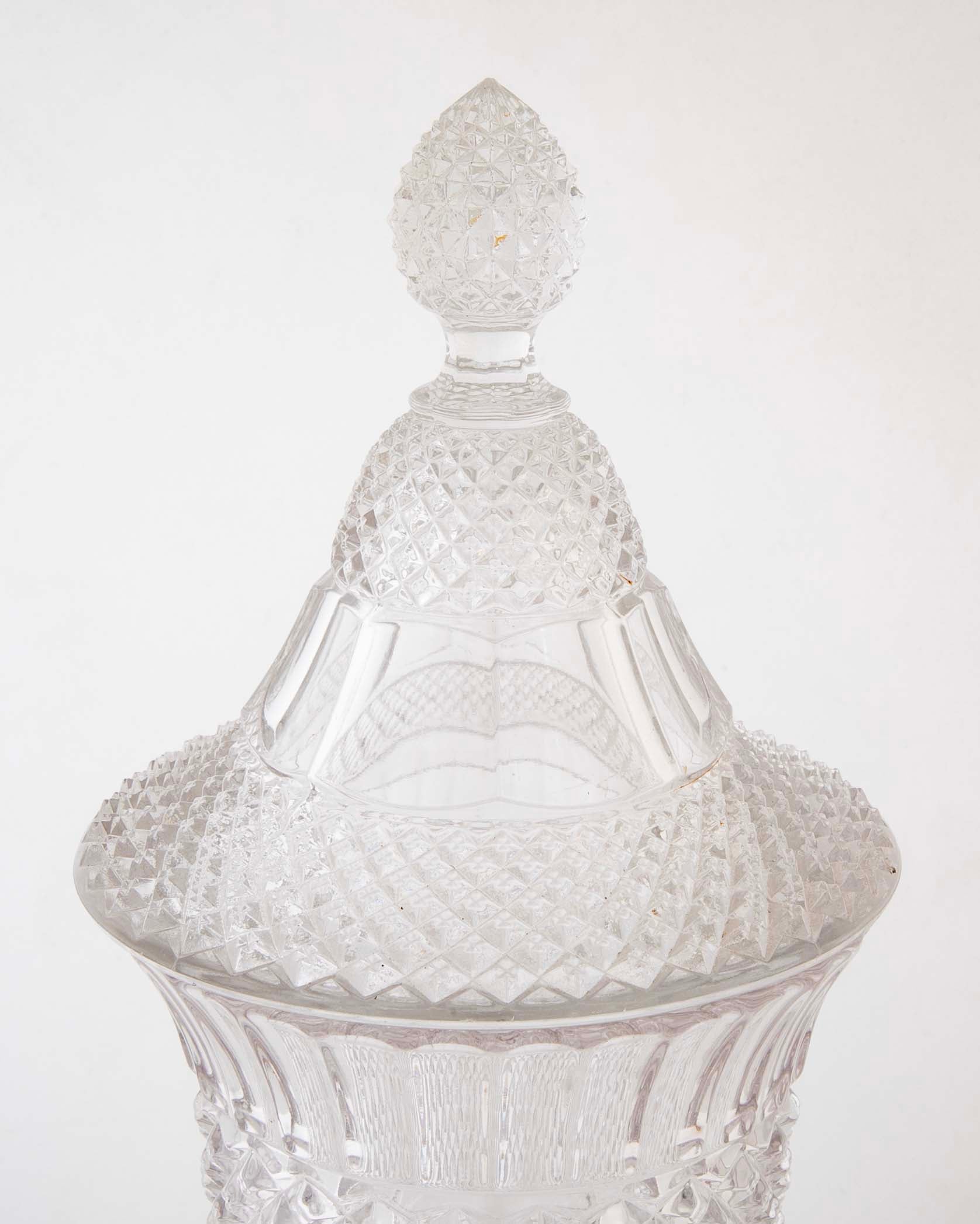 Lidded Glass Covered Urn in Antique Diamond Pattern