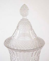 Lidded Glass Covered Urn in Antique Diamond Pattern