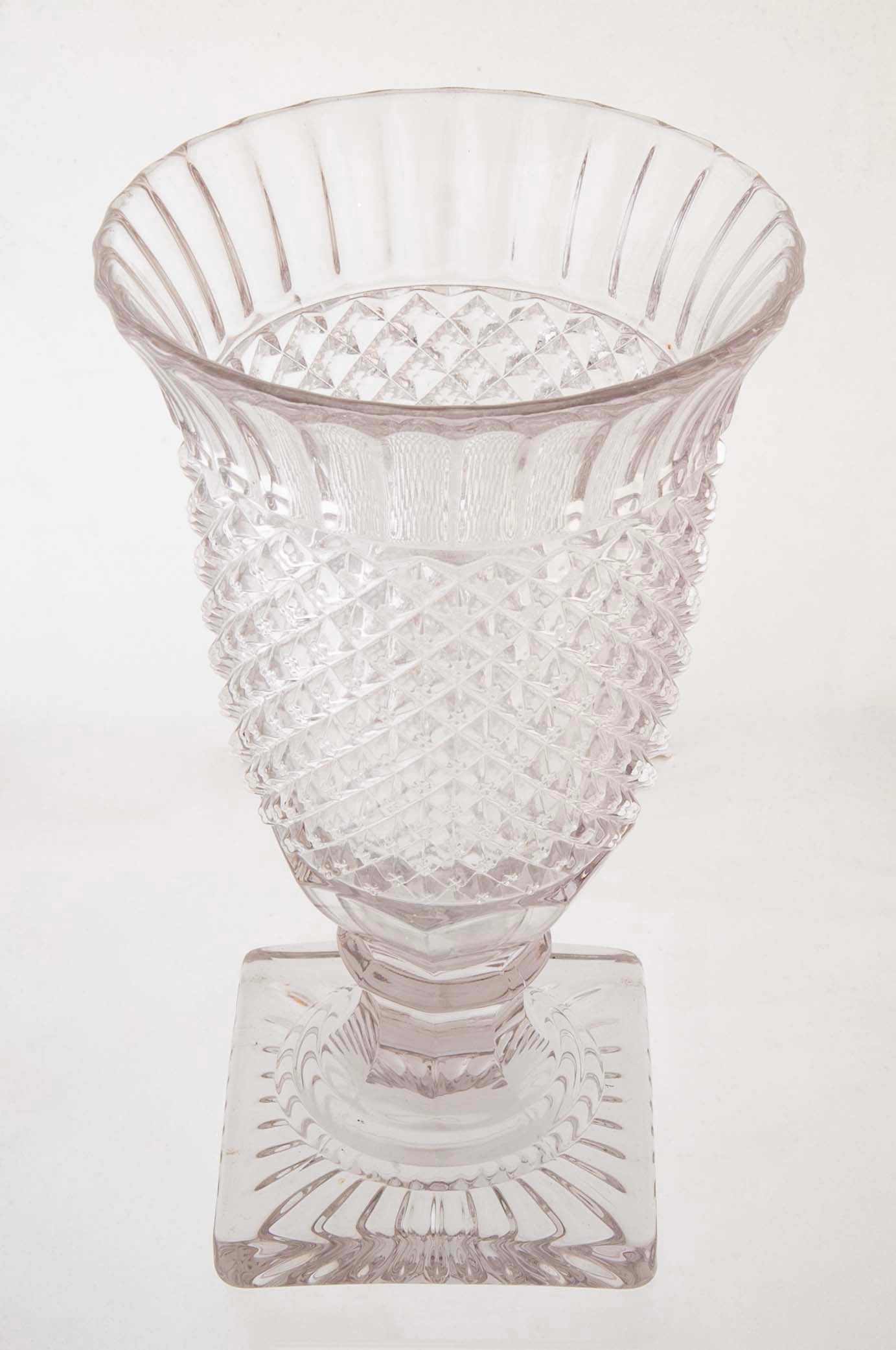 Lidded Glass Covered Urn in Antique Diamond Pattern