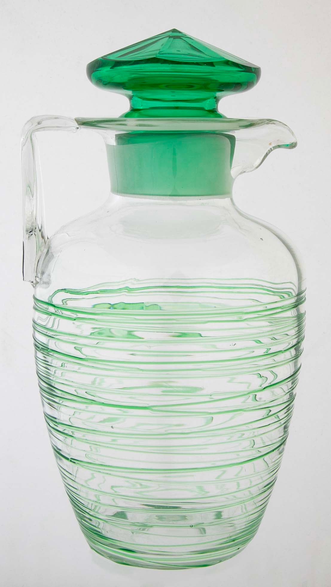 Green Glass Threaded Pitcher with Stopper