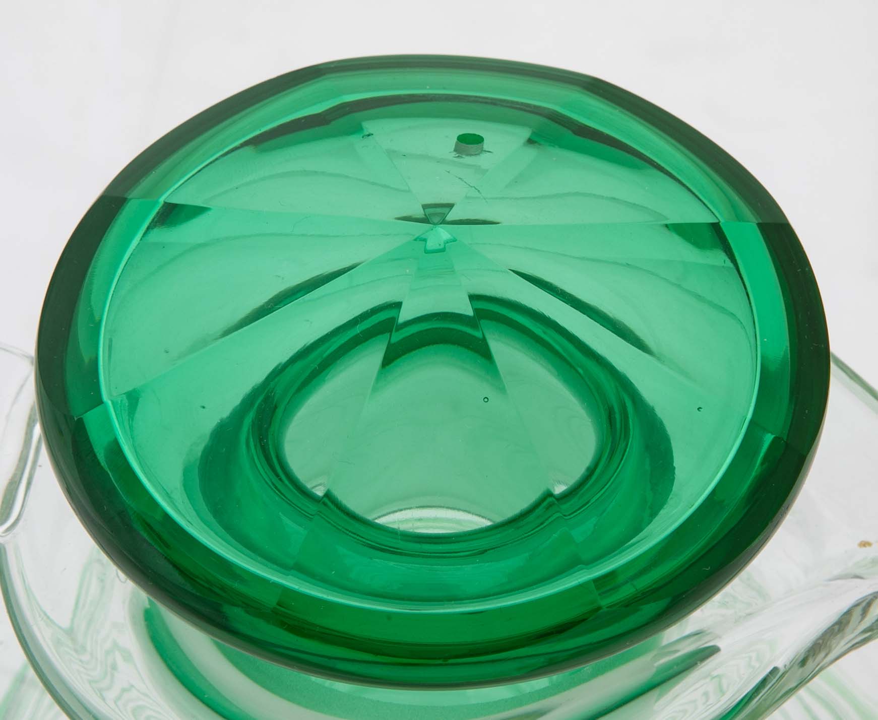 Green Glass Threaded Pitcher with Stopper