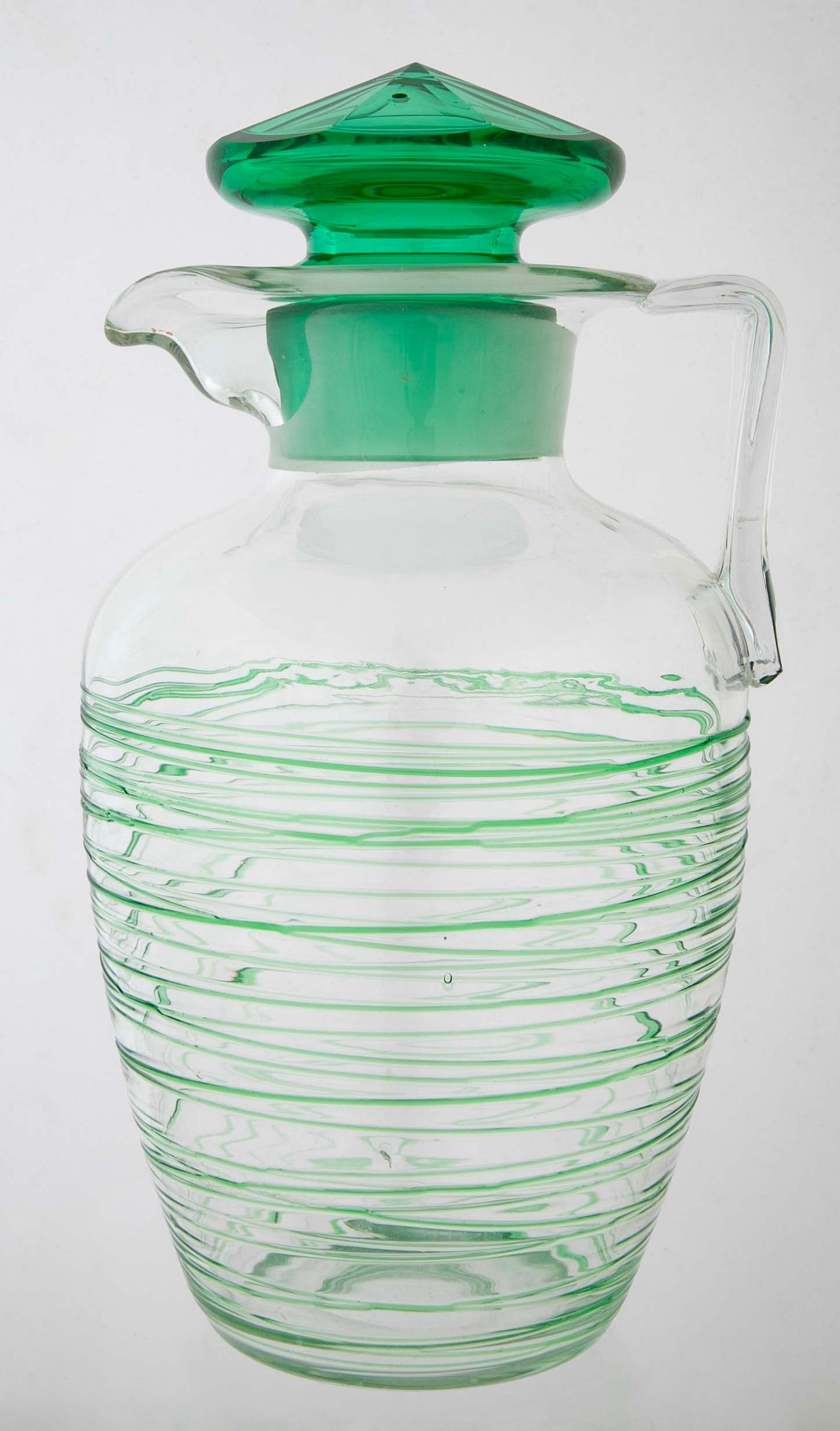 Green Glass Threaded Pitcher with Stopper