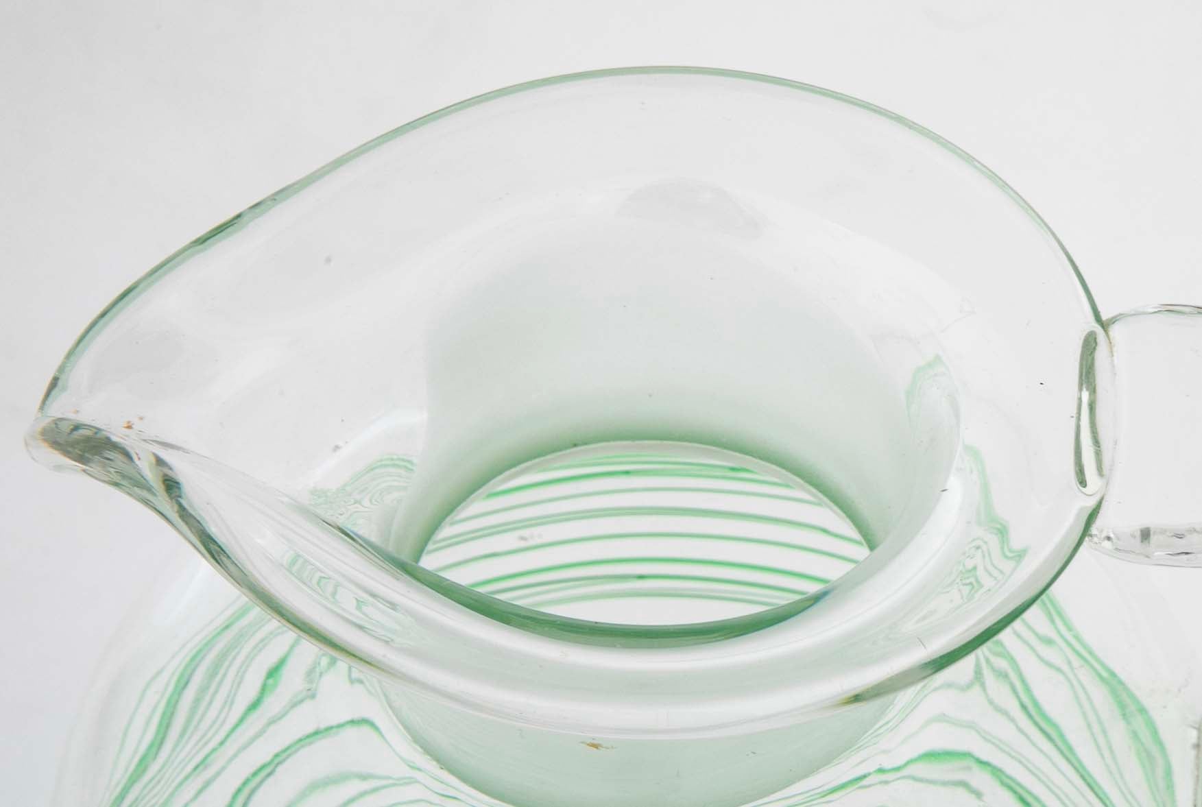 Green Glass Threaded Pitcher with Stopper