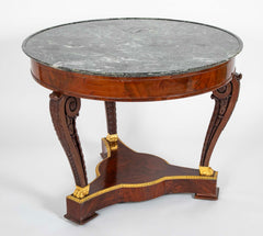 Mahogany and Sea Green Marble Top Center Table