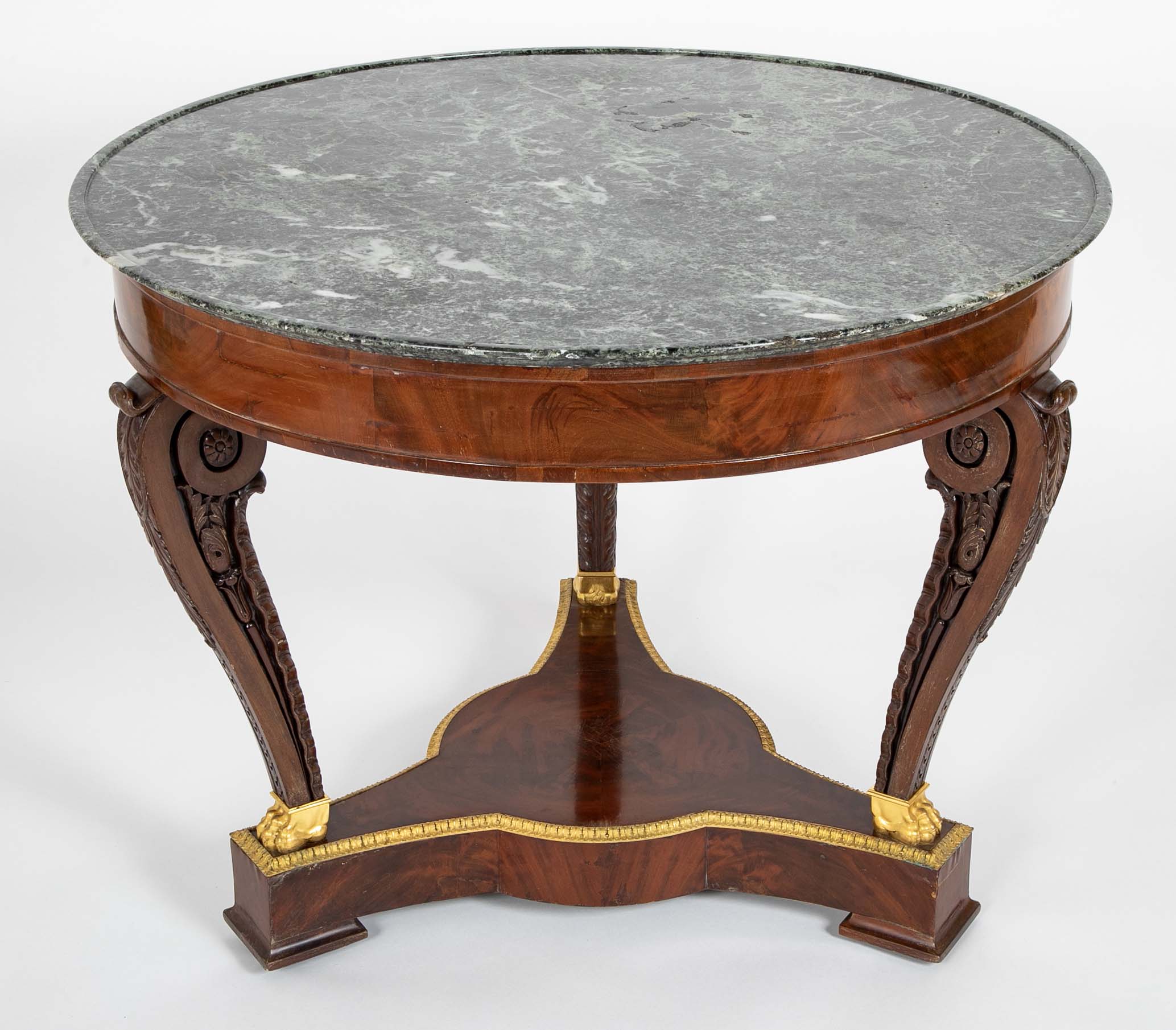 Mahogany and Sea Green Marble Top Center Table