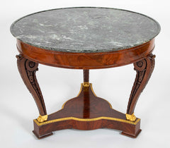 Mahogany and Sea Green Marble Top Center Table