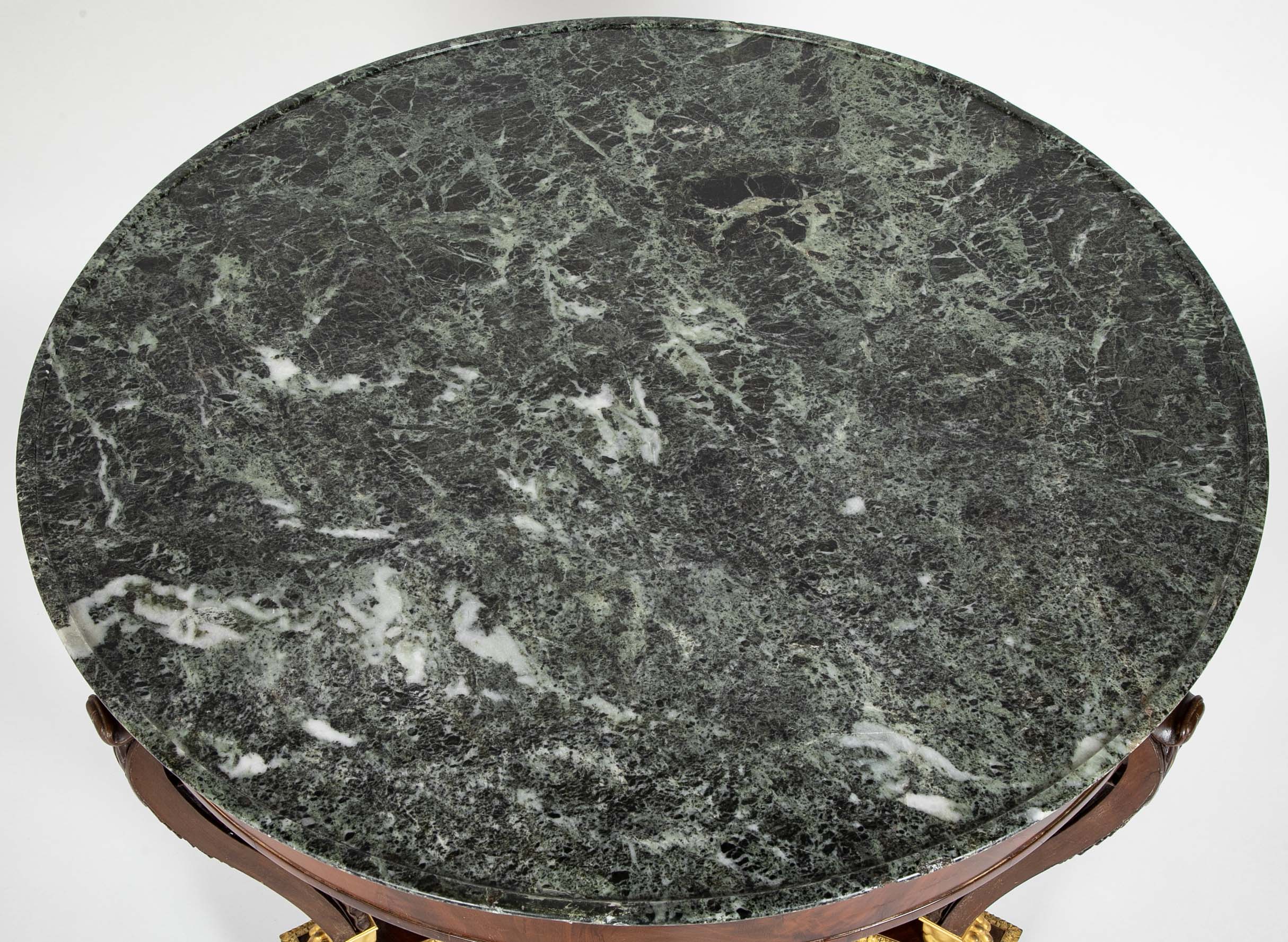Mahogany and Sea Green Marble Top Center Table