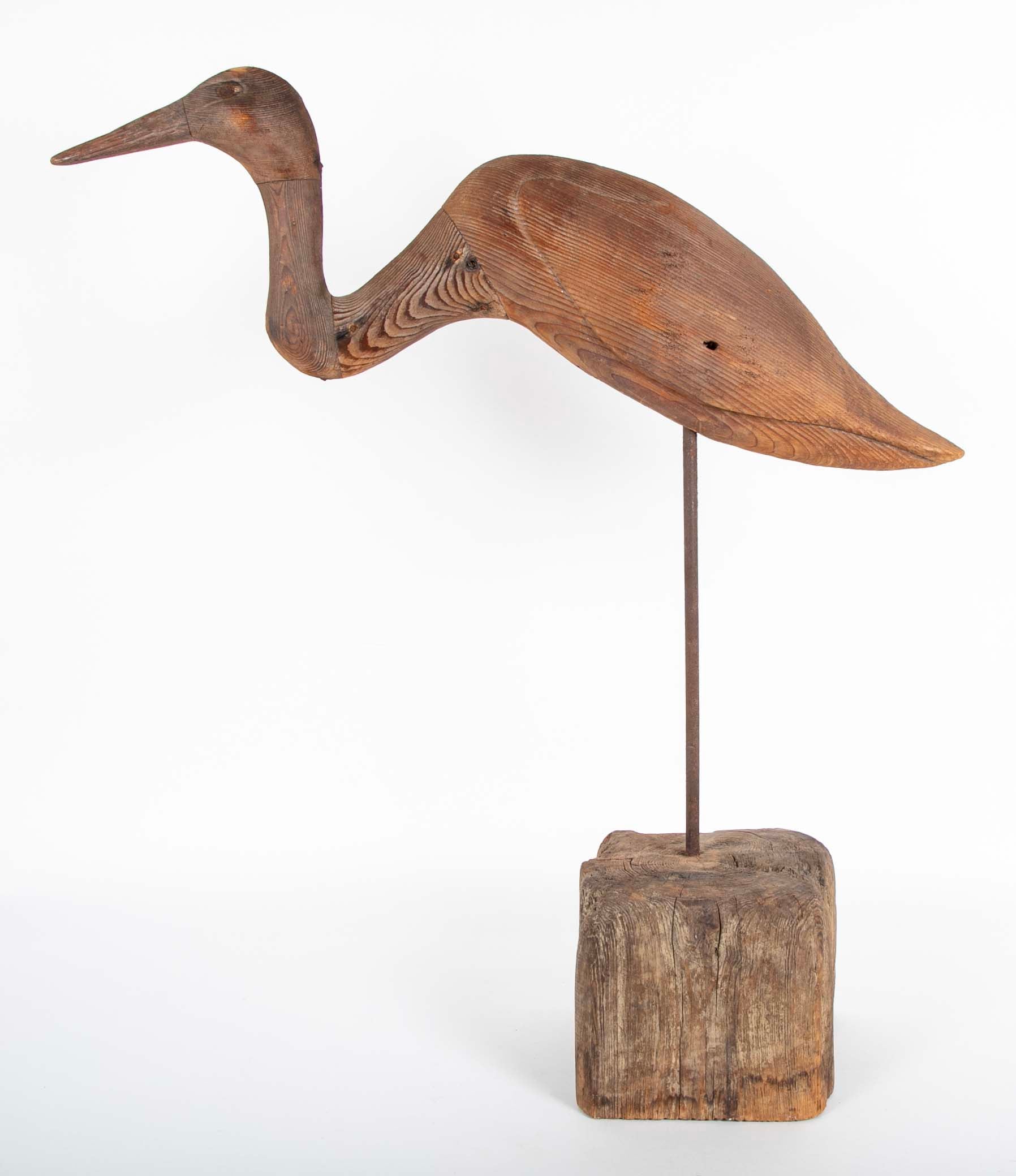 Carved and Painted Wood Heron Decoy by Thomas Langan
