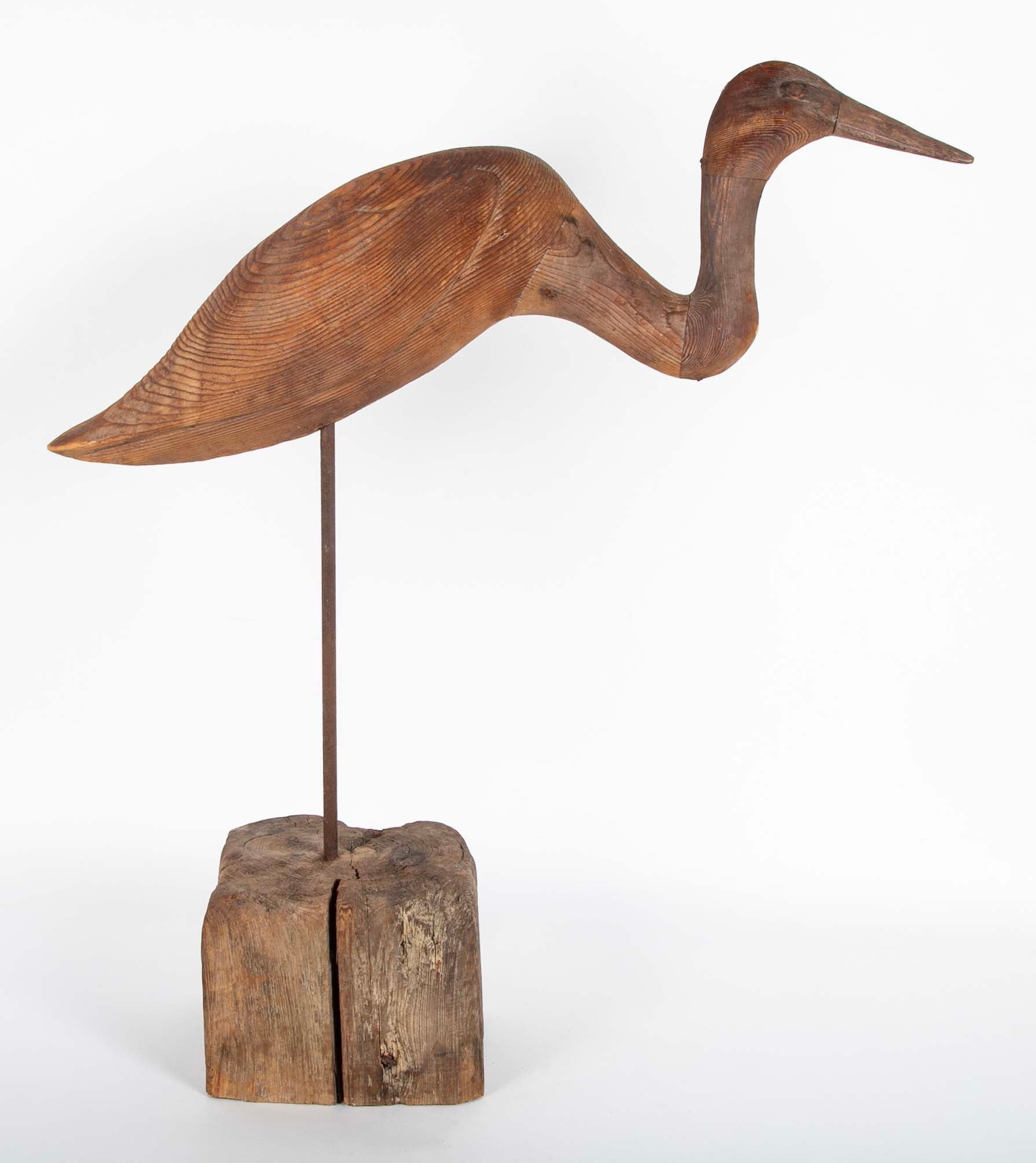 Carved and Painted Wood Heron Decoy by Thomas Langan