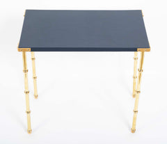 Two Blue Leather Top Nesting Tables Attributed to Jacques Adnet