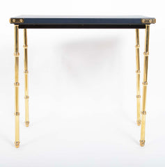 Two Blue Leather Top Nesting Tables Attributed to Jacques Adnet