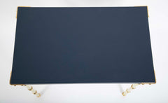 Two Blue Leather Top Nesting Tables Attributed to Jacques Adnet