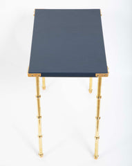 Two Blue Leather Top Nesting Tables Attributed to Jacques Adnet