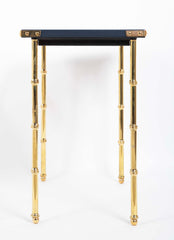 Two Blue Leather Top Nesting Tables Attributed to Jacques Adnet
