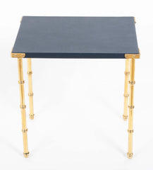 Two Blue Leather Top Nesting Tables Attributed to Jacques Adnet