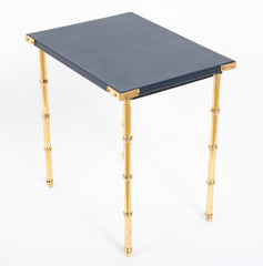 Two Blue Leather Top Nesting Tables Attributed to Jacques Adnet