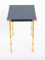 Two Blue Leather Top Nesting Tables Attributed to Jacques Adnet