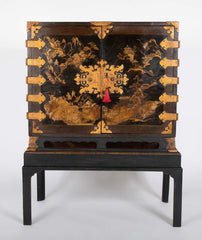 17th Century Japanese Gilt & Black Lacquer Cabinet for Export on Later Stand