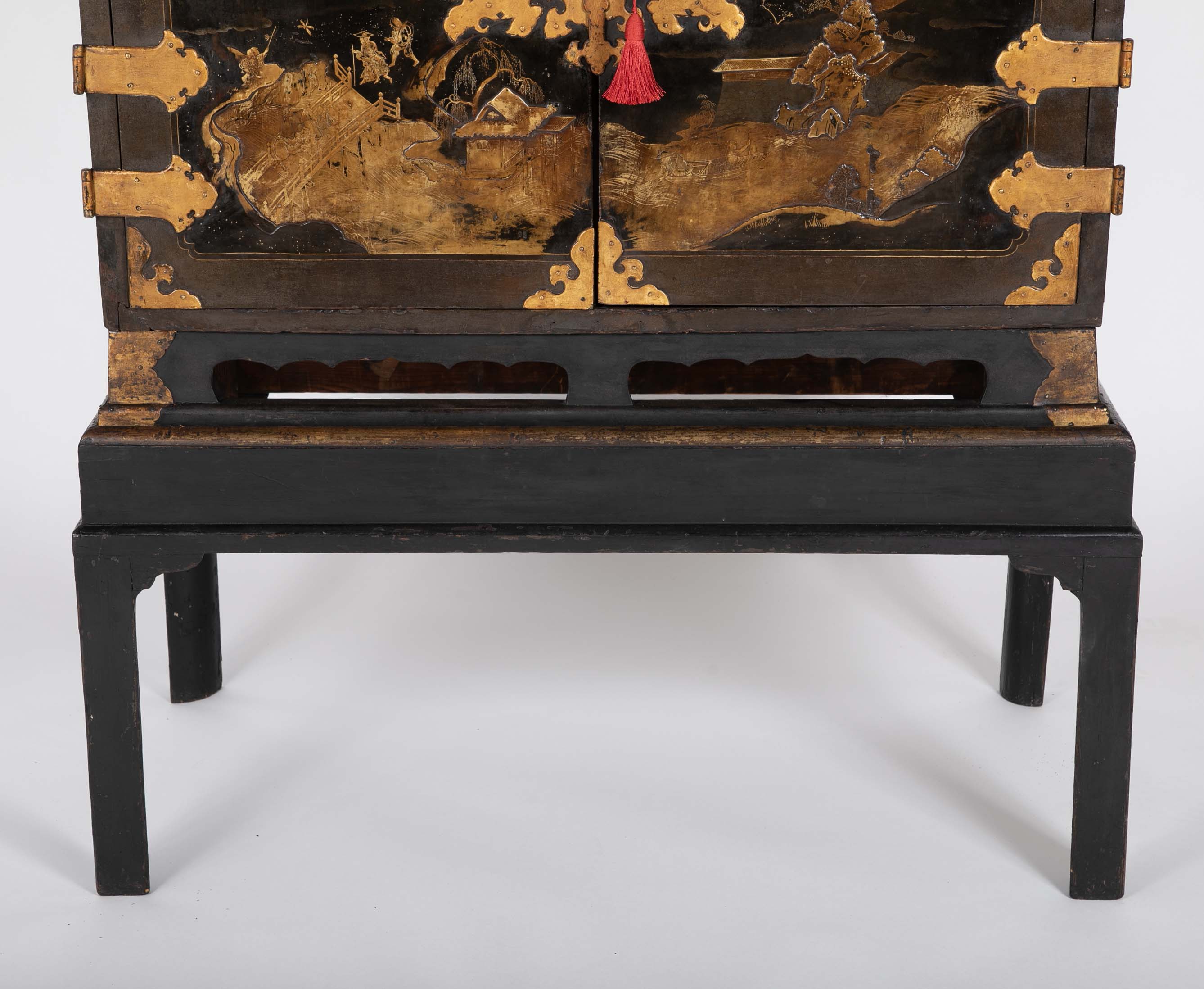 17th Century Japanese Gilt & Black Lacquer Cabinet for Export on Later Stand
