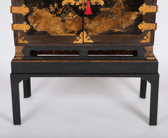 17th Century Japanese Gilt & Black Lacquer Cabinet for Export on Later Stand
