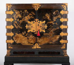 17th Century Japanese Gilt & Black Lacquer Cabinet for Export on Later Stand