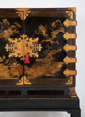 17th Century Japanese Gilt & Black Lacquer Cabinet for Export on Later Stand