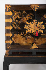 17th Century Japanese Gilt & Black Lacquer Cabinet for Export on Later Stand