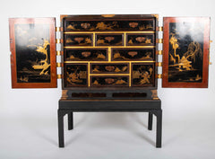 17th Century Japanese Gilt & Black Lacquer Cabinet for Export on Later Stand