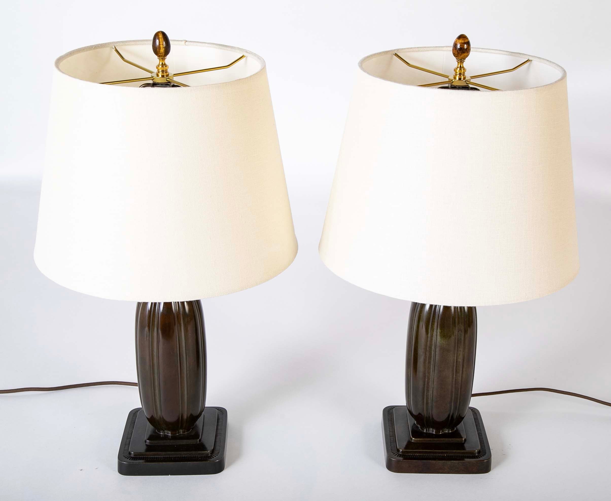 Pair of Just Andersen Melon Form Metal Lamps